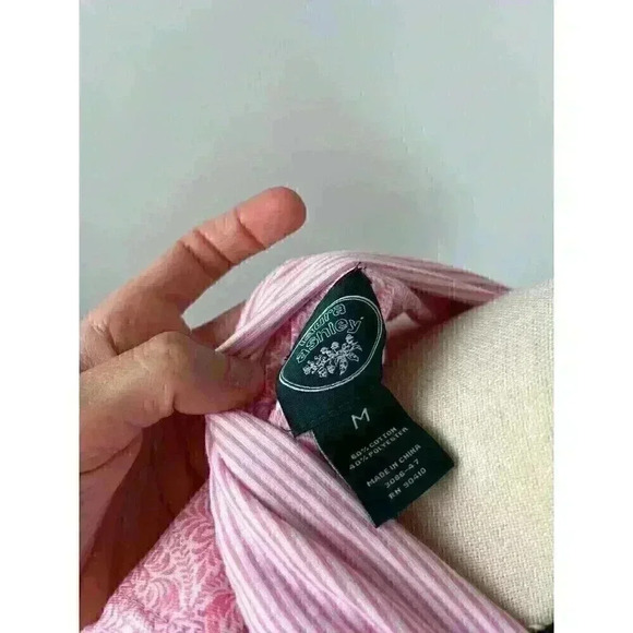 Vtg Laura Ashley Babydoll Nightgown Sleeveless Button Front Collared Bow Pink M - Picture 10 of 11